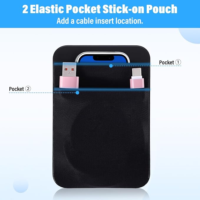 Portable Hard Drive Sleeve 2-Pocket Stick on Pouch with Reusable Adhesive SSD Hard Drives Carrying Case Computer Accessories Pouch Holder for Most Laptop External Solid State Drive Mouse USB Cable