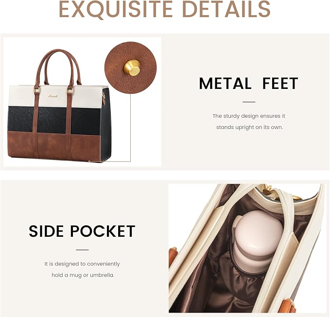 LOVEVOOK Laptop Bag for Women, 15.6 Inch Laptop Tote Bag, Vintage Leather Work Bags for Women, Waterproof Computer bag with Clutch Purse, Large Capacity Briefcase, Business Office Bag | Two-piece set