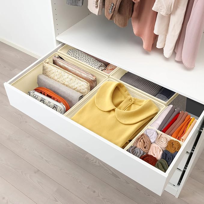 12 Pack Drawer Organizers for Clothing, Foldable Clothes Storage Box Closet Dresser Drawer Organizers Dividers, Bedroom Organization Fabric Bins for Baby Clothes Underwear Sock Bra Ties (Beige)