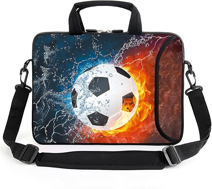 AMARY 17" Laptop Shoulder Bag Carrying Case Adjustable shoulder straps, comfortable handle, front pocket for storing mouse (Soccer)
