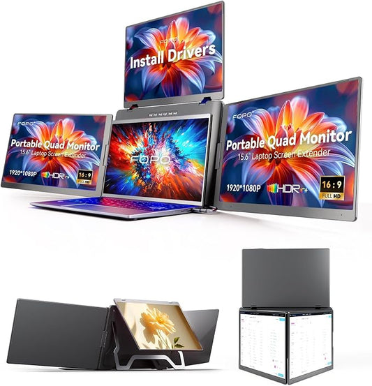 15.6" Laptop Screen Extender, Quad Monitor, FHD 1080P Portable Monitor, Laptop Extender Portable, Supports Laptops 13.6"- 17.3", Compatible with Windows 10/11 and MacOS M1/M2/M3