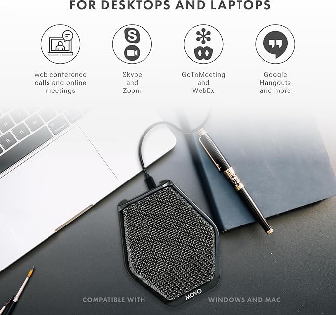 Movo MC1000 Conference USB Microphone for Computer Desktop and Laptop with 180° / 20' Long Pick up Range Compatible with Windows and Mac for Dictation, Recording, YouTube, Conference Call, Skype
