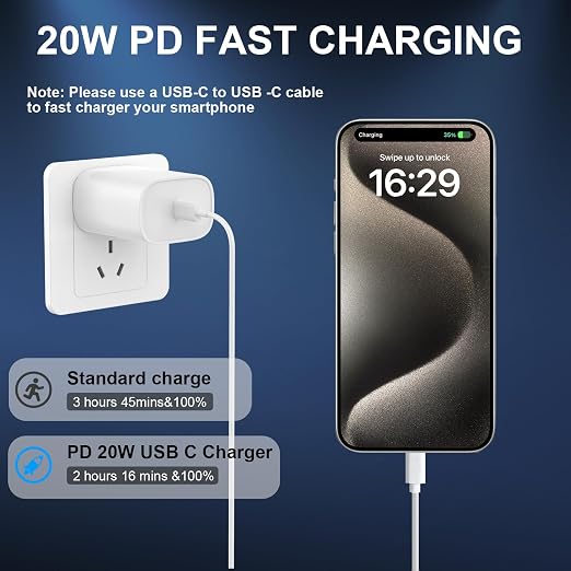 Phone 17 16 15 Charger Fast Charging Type C Chargers USB C Fast Charger Block & Phones 17 Charger Cord 6.6FT Long USB C Charging Cable for i.Phone 17/17 Pro/17 Pro Max/Air/Phone 16 15 Pro Max,White
