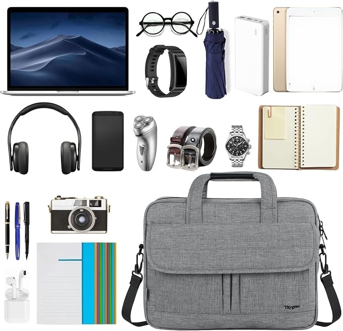 Taygeer Laptop Bag for Men, Water Resistant Crossbody Messenger Shoulder Bag for Business, Professional Premium Office Briefcase, Portable 15.6 Inch Carry On Laptop Case for Notebook/Computer, Grey