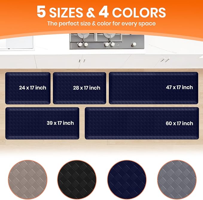 4/5 Inch Extra Thick Kitchen Mats for Floor,Non Slip Anti Fatigue Kitchen Rugs,Waterproof Stain Resistant Sink Mat,Cushioned Standing and Comfort Mats for Office (17"x47" Blue)