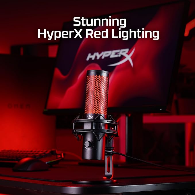 HyperX QuadCast 2 – USB Microphone for Gaming, Streaming and Podcasting, with On-Board Controls, LED Lighting, Removable Shock Mount, PC, Mac, PS5, PS4, USB-C - Black