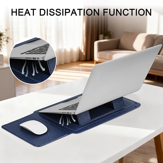 HoYiXi 15.6 16 Inch Laptop Sleeve Case with Stand Feature for MacBook Pro 16 2025 & 2021,ASUS Vivobook 15/MacBook Pro 15/Surface 3/Matebook D15/Galaxy Book Flex,15-16'' Laptop Cover,Blue