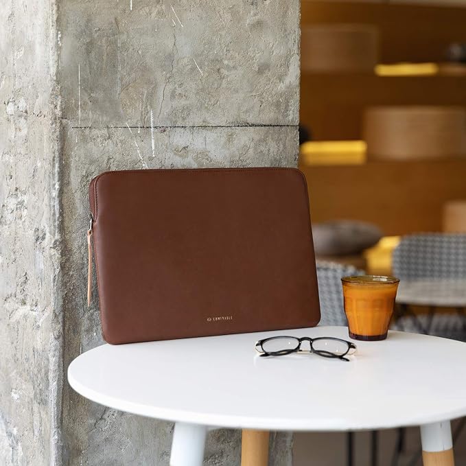 Comfyable Slim Protective Laptop Sleeve Compatible with 13/14 Inch MacBook Air & MacBook Pro M5/M4/M3/M2 Pro/Max 2026, Mac Travel Case, Laptop Pouch, Slim PU Leather Cover, Brown
