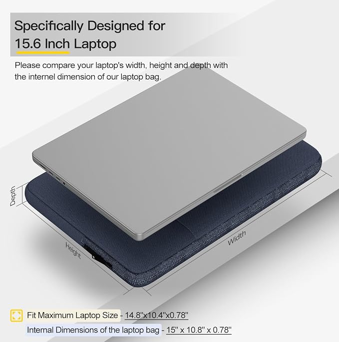 15.6 Inch Laptop Sleeve Case for HP Pavilion 15.6, Compatible with Acer Chromebook 15/ Aspire, ASUS Chromebook CX15/ VivoBook 15 16, Water Resistant Computer Carrying Bag, Navy Blue