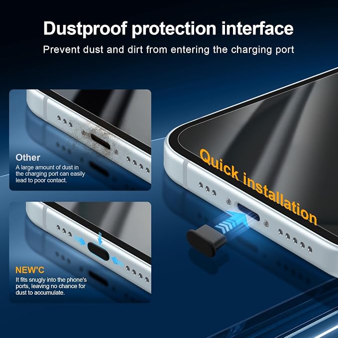 NEW'C 3x Privacy for iPhone 15 Screen Protector (6.1 inches)+ 3x Camera Lens Protector, Sensor Protection, Case Friendly Tempered Glass Film + Dust Plug - Easy installation tool included | Sensor Protection