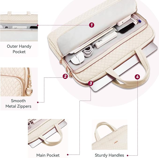 Laptop Case Bag Women Men Computer Sleeve Compatible with MacBook/Dell/HP/Acer/ASUS, Waterproof Shoulder Carrying Briefcase, Beige, 15.6-16 Inch