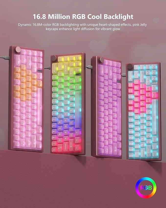Womier 60% Keyboard QMK/VIA, Pink Gaming Mechanical Keyboard Creamy, Hot Swappable Gasket Mount RGB Wired Jade Key Board & Jelly Translucent Keycaps(VK66 PRO- Jelly)