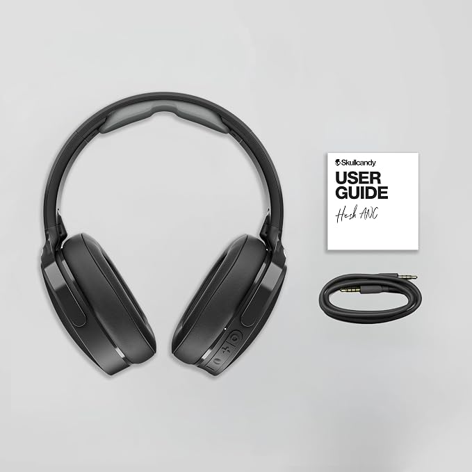 Skullcandy Hesh ANC Wireless Over-Ear Bluetooth Headphones, Active Noise Cancelling, Up to 22 Hrs Battery, Foldable Lightweight Design, Microphone for iPhone Android - True Black