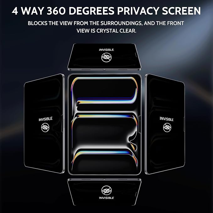 Peslv 360° Privacy Screen for iPad Pro 11 Inch M4/M5 [2024/2025 5th/6th Gen], Anti Glare Blue Light Spy Filter Private Cover, High Sensitive Bubble-Free Easy Install Black Security Protector