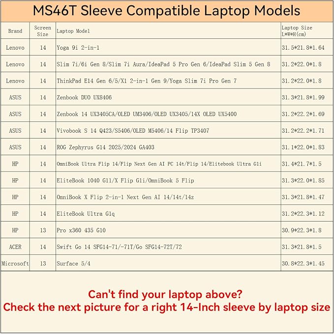 Smatree MS46T Hard Protective 14 inch Laptop Sleeve Case Compatible for HP OmniBook/Elitebook, for Lenovo ThinkPad/IdeaPad, for ASUS ROG Zephyrus/Vivobook, for ACER Swift/Microsoft Surface 5/4