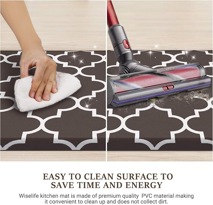 WISELIFE Kitchen Mat Cushioned Anti-Fatigue Kitchen Rug,17.3"x 60",Non Slip Waterproof Kitchen Mats and Rugs Heavy Duty PVC Ergonomic Comfort Mat for Kitchen, Floor Home, Office, Sink, Laundry