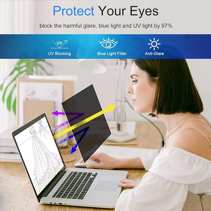 17.3" Laptop Privacy Screen Protector for 16:9 Aspect Widescreen Computer Monitor, 17.3 Inch Eye Protection Privacy Laptop Screen Filter Anti-Glare Anti-Blue Light Privacy Film Bubble Free