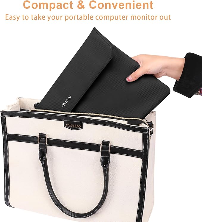 MOSISO Portable Monitor Case Sleeve 16.1 inch, Carrying Case for Most 15.6-16.1 inch Portable Travel Display Monitor Laptop, PU Leather Laptop Display Bag with Front Pocket, Black