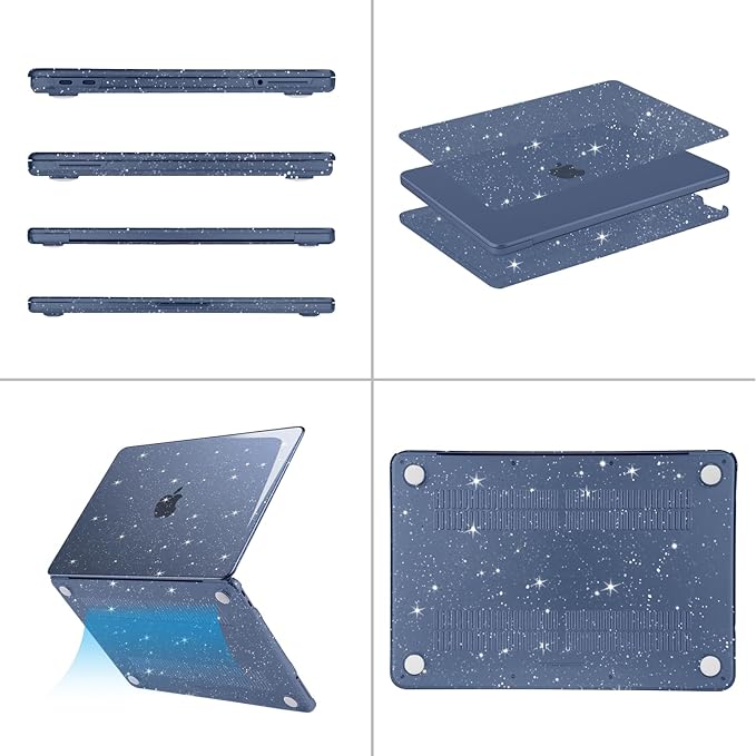 MOSISO Sparkly Glitter Case Compatible with MacBook Neo Case 13 inch 2026 Release Model A3404 with A18 Pro Chip, Crack-Resistant Protective Hard Shell Case&Keyboard Cover&ScreenFilm&Pouch, Indigo