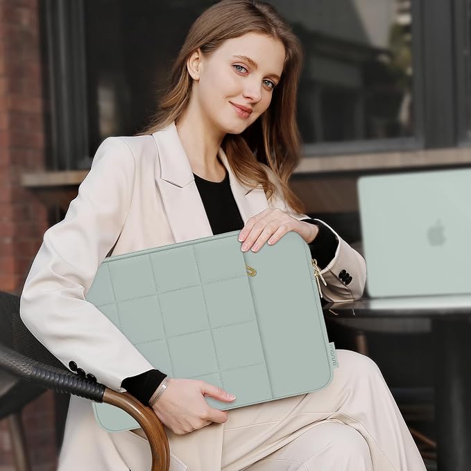MOSISO Laptop Case 13.3 inch,13-13.3 inch Puffy Laptop Sleeve Compatible with MacBook Air 13 13.6/Neo/Pro 13/Pro 14,HP Dell ASUS,Twelve Square Quilted Bag with Vertical Pocket&Small Case,Antique Green