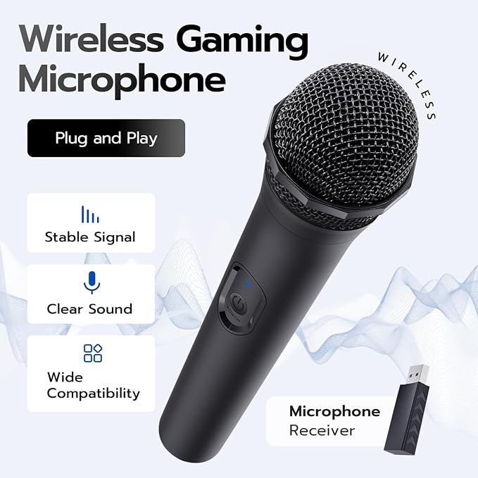 Mcbazel Wireless USB Gaming Microphone Compatible with Xbox Series X/S, PS5, Switch OLED, NS Switch/Switch2, PC, PS4, PS3, PS2, Xbox One X/S, Xbox One, Xbox 360, Wii