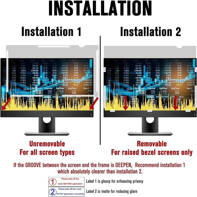 ZYY 2 PACK Computer Monitor Privacy Screen 23 Inch for 16:9 Aspect Ratio Desktop, Removable Monitor Anti Glare & Privacy Filters, Anti Spy Shield, UV Screen Protector, Anti Scratch Film