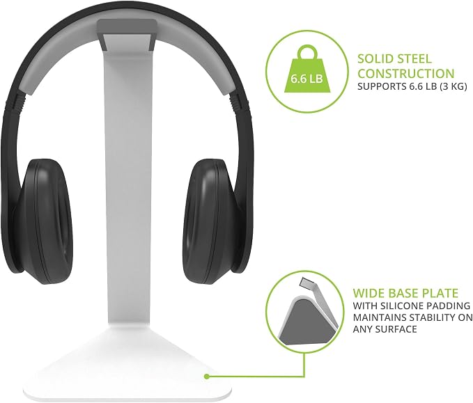 Kanto H1W Universal Headphone Stand with Curved Silicone Padding - White