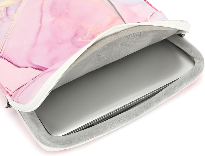 360° Protective Laptop Sleeve Case Bag with 3 Pockets,Handle,Luggage Strap for MacBook Pro 14 inch and 14 inch-14.4 inch Screen Laptop(Pink Marble)
