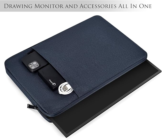 15.6 inch Portable Monitor Case, Protective Carrying Sleeve for Most 15.6-16.1 inch Portable Monitor with Accessory Pocket, Navy Blue