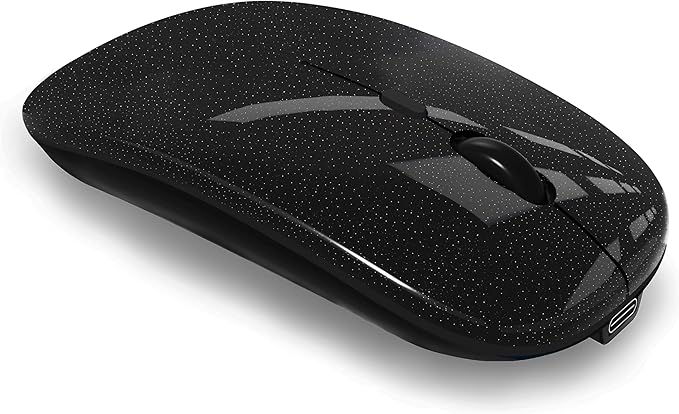 WREANU Wireless Bluetooth Mouse Rechargeable Laptop Mice Silent Slim Use(Bluetooth5.2 and Portable 2.4GHz USB Receiver)Dual Mode Computer Mouse for Laptop/iPad/Tablet/Apple/Computer/Mac(Bright Black)