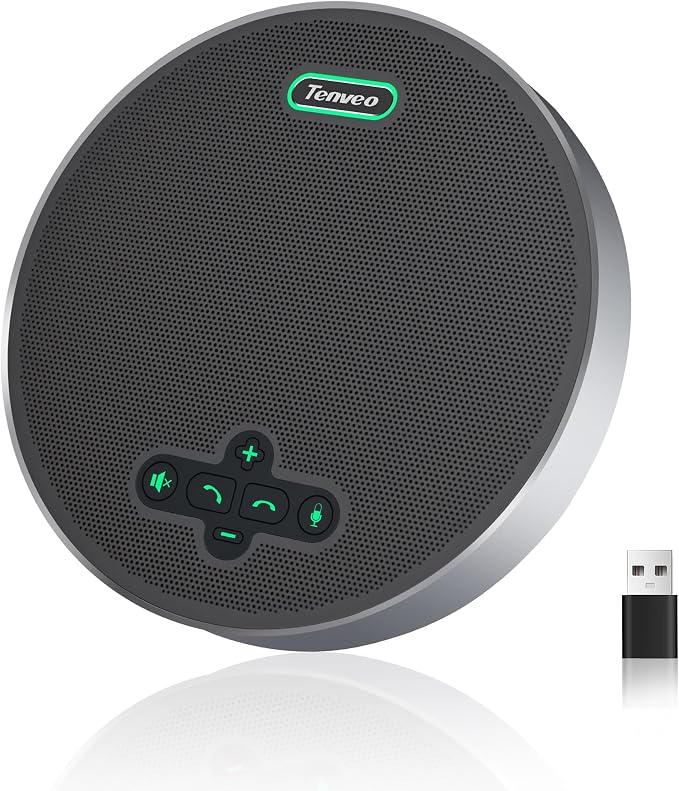 Tenveo Bluetooth Conference Speakerphone Bluetooth/Wireless/USB, 8 AI Noise Mics and 360° Sound Pickup,Compatible with Zoom, Teams, OBS, Supports 12-15 People for 18H of Talk Time MagiCallpro