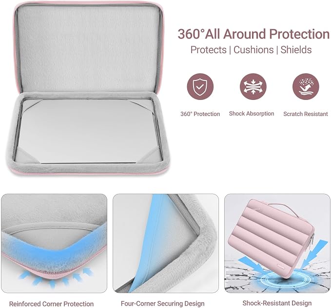MOSISO Compatible with MacBook Air 13 inch Case M5 2026 M4 2025 M3 M2 2024-2022 A3449 A3240 A3113 A2681, Hard Case&Puffy Bag&Keyboard Cover&Webcam Cover&ScreenFilm for MacBook Air 13.6, Baby Pink