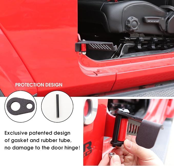 sukemichi Foot Pegs Doors Off for Jeep JK JL JT, Exterior Foot Rest Pedals Door Hinge Foot Peg for 2007-2025 2026 Jeep Wrangler JK JL 4XE 4 Door 2 Door Gladiator JT Accessories, Steel, 1 Pair (Flag)