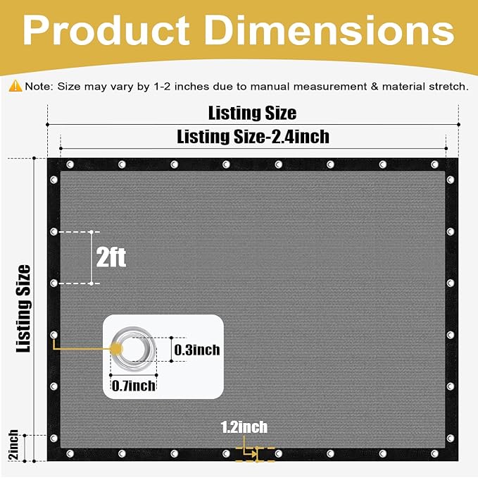 Shade&Beyond 90% Sun Shade Cloth with Grommets, 6' X 12' Pergola Shade Cover Canopy, Mesh Tarp Sun Screens for Patio, Outdoor, Garden, Backyard, Light Gray