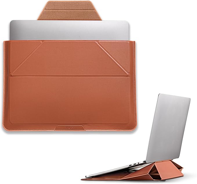 MOFT Laptop Carry Sleeve, 2-in-1 Laptop Bag & Stand for 16" MacBook Air/Pro & Dell/HP/Lenovo/Asus, Stylish Slim Computer Sleeve Bag with Expandable Storage for Computer Accessories, Sienna Brown