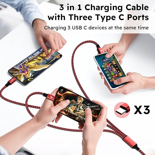 USBC Charger Cable, USB A/C to USB C Multi Charging Cable, Charger Cord Type C [2Pack 5Ft], 3 in 1 Multi Charger Cord, USB C Cable with 3 Type-C Connectors for iPhone 17/16/15, Galaxy S24/23, iPad