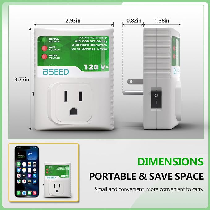 BSEED Surge Protector, Surge Protector Outlet for Refrigerator, Wall Power Voltage Protector Plug in for TV, Computer, Washing Machine, Freezer and Home Appliances, 120VAC, 20Amp, 2400Watts, 2 Pack