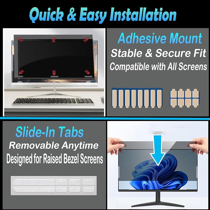32 Inch Privacy Screen for Computer Monitor, 16:9 Anti-Spy Filter for Laptop & PC Display, Blue Light Blocking Anti-Glare Reversible Protector Film, Easy Slide-Mount Installation (32 Inch Widescreen(16:09))