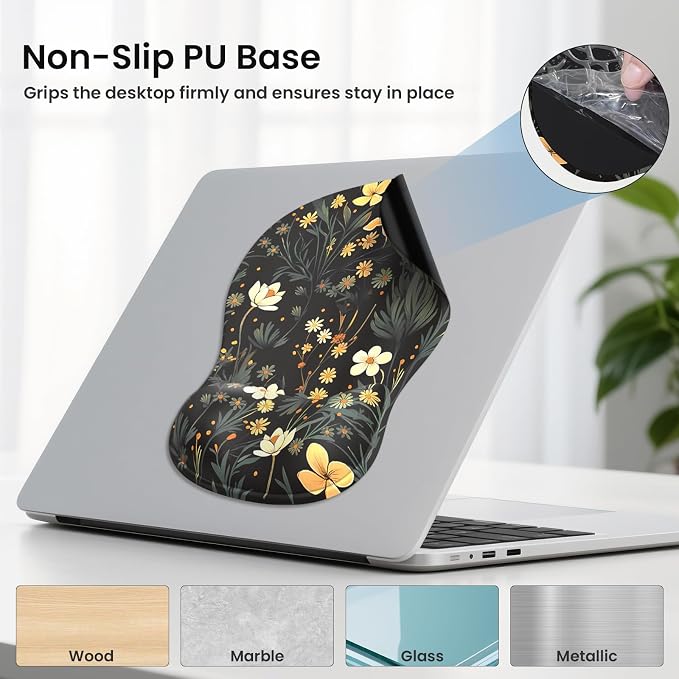 AKIT Ergonomic Mouse Pad and Keyboard Wrist Rest, 3-in-1 Memory Foam Wrist Rest for Computer Keyboard, Non-Slip Base, Pain Relief, Gel Mousepad Set for Gaming, Home and Office, Flower Black
