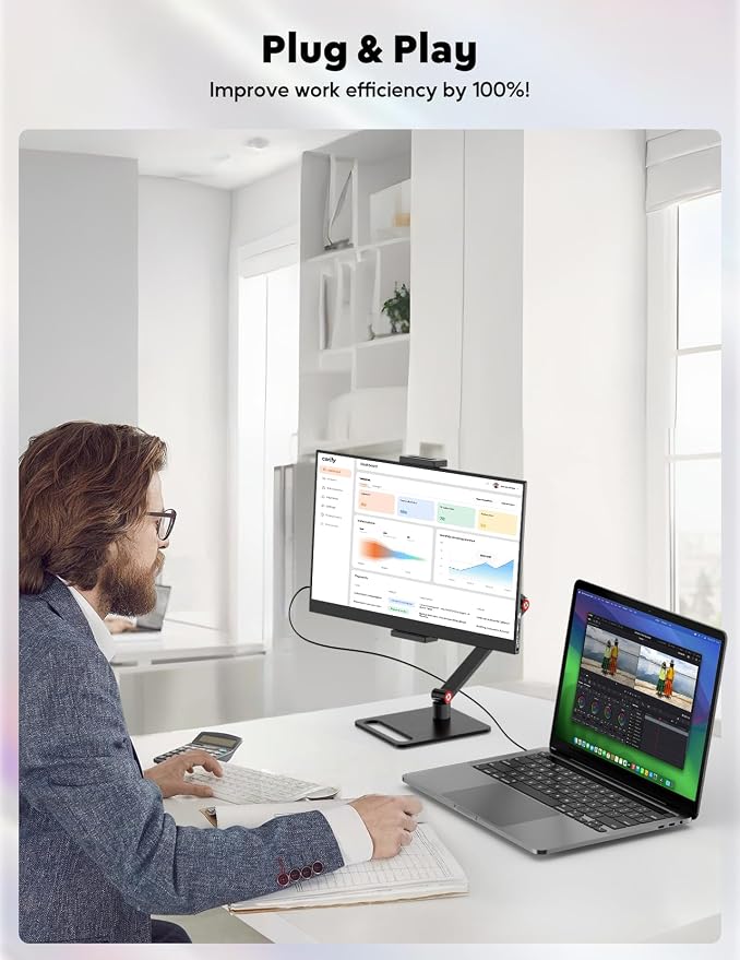 15.6” Portable Monitor with Adjustable Stand, 1080P FHD IPS Screen Extender, USB-C/HDMI Port, Ultra Slim Travel Monitor with Eye Protection, Plug and Play for Laptop/PC/Mac/Android/Switch/PS5