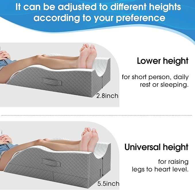 TranquilRelax Elevation Pillows for Leg After Surgery, Memory Foam Adjustable Wedge Pillow for Injury or Rest, Ankle Pillow for Sleeping Blood Circulation Grey/Double Leg
