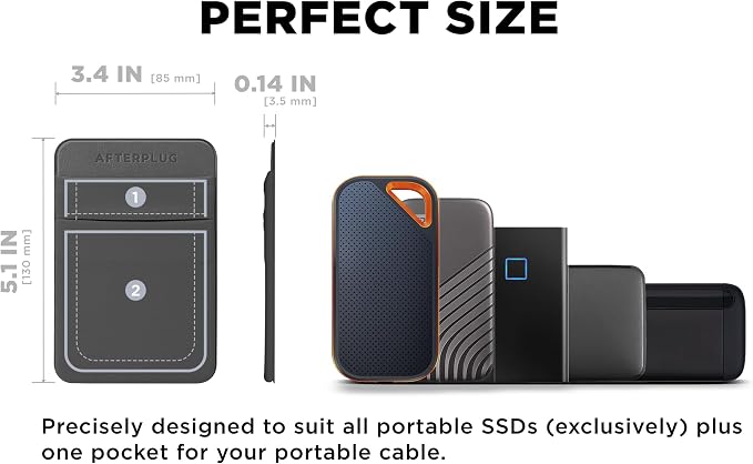 2-Pocket Adhesive Hard Drive Holder for Laptop, Stick-On Pocket Pouch for External Portable SSD, HDD, Slim Mouse and Cables (Small - Fits SSD)