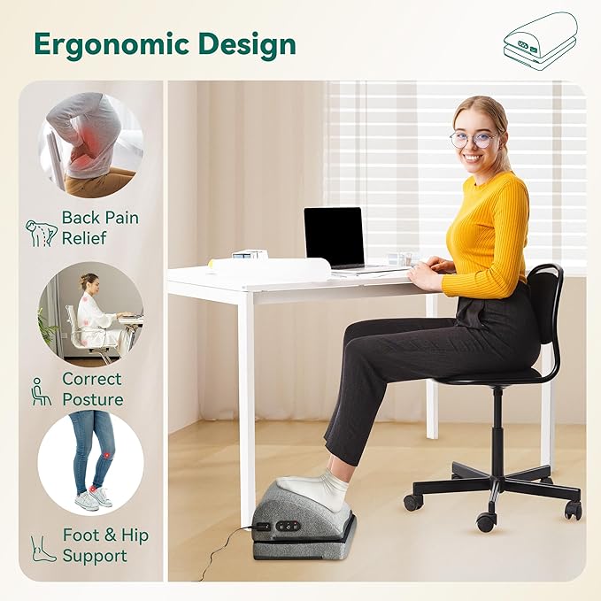 Snailax Heated Foot Rest Under Desk at Work, Fathers Day Gift for Dad, Ergonomic Desk Foot Stool with Heat and Vibration Massage, 2 Heat Levels Foot Warmer for Office Chair, Home Gaming