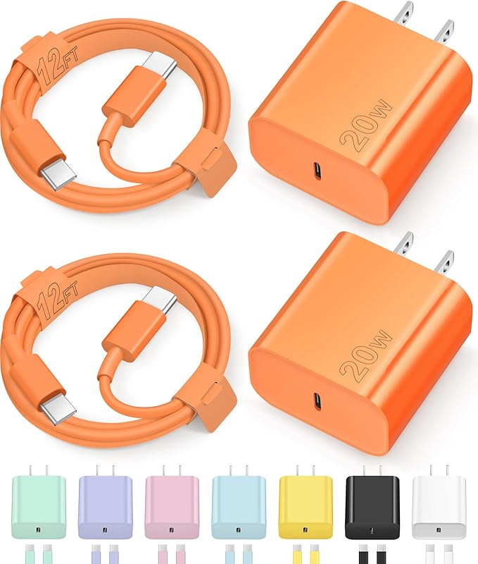 iPhone 17 16 15 Charger Fast Charging Type C Chargers USB C Charger Block iPhone 17 16 15 Air Pro Max Chargers with 12FT Cable for iPhone 17/17 Plus/17 Pro Max/16/16 Plus/16 Pro Max/15 Pro Max(Orange)