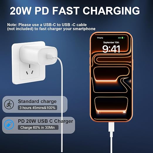 Phone 16 15 Charger Fast Charging Type C Chargers USB C Charge Block with 2 Pack 10FT USB C Cable Nylon Braided for Phones 16/16 Plus/16 Pro/16 Pro Max/Phone 15/15 Pro Max/Pad Pro,White