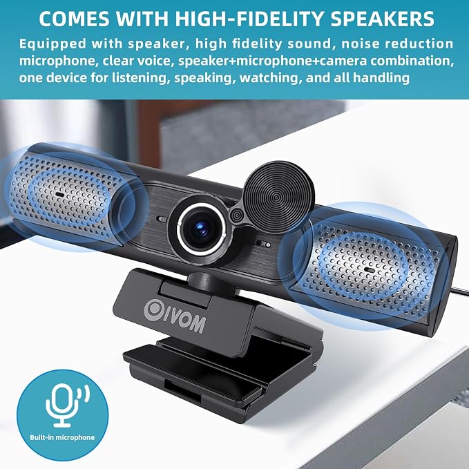 Webcam with Microphone and Speaker, 1080P Web Camera for Desktop Computer Laptop, USB Camera with Physical Privacy Cover,Plug and Play, Streaming Webcam, Wide Angle PC Cam (1080p mic Speaker)