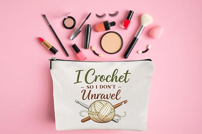 ZUYUROU Crochet Makeup Bag Funny Travel Cosmetic Pouch Zipper Organizer for Women Crafters, Double-Sided Canvas