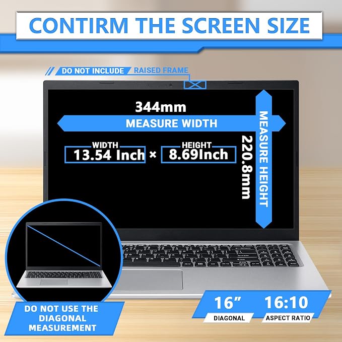 ZOEGAA Magnetic Laptop Privacy Screen 16 Inch 16:10, for HP Dell Acer Asus Samsung Lenovo Thinkpad, Removable Privacy Screen Laptop, Anti Spy, Anti Glare, Blue Ray Reduction