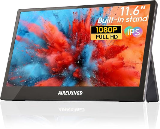Portable Monitor 11.6'' 1080P FHD Weighs 450g, Portable Monitor for Laptop with Built-in Stand, Compatible with Type-C/Mini HDMI, Suitable for Laptop, PC, Mac,Phone, Xbox. Travel Monitor.