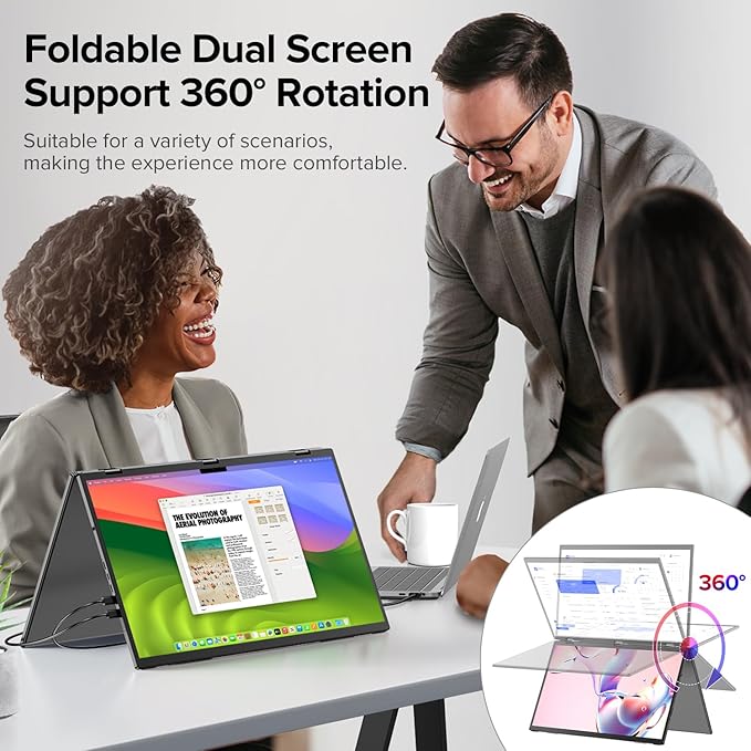 UPERFECT Delta 18.5" 100Hz Touchscreen Dual Portable Monitor, Laptop Screen Extender Stacked Triple Folding Monitor with Stand & VESA for Laptop PC Phone Game Console (No Driver Needed)